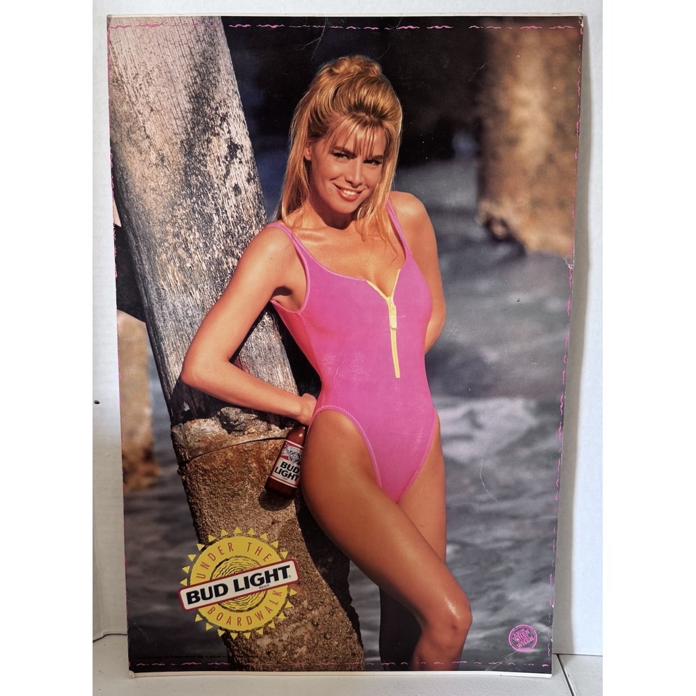 Vintage 1991 Bud Light Cindy Margolis Under the Boardwalk Cardboard Poster 14x20